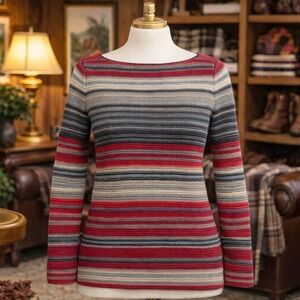 Lauren Ralph Lauren Petite L Striped Knit Boatneck Pullover Sweater Cotton Blend